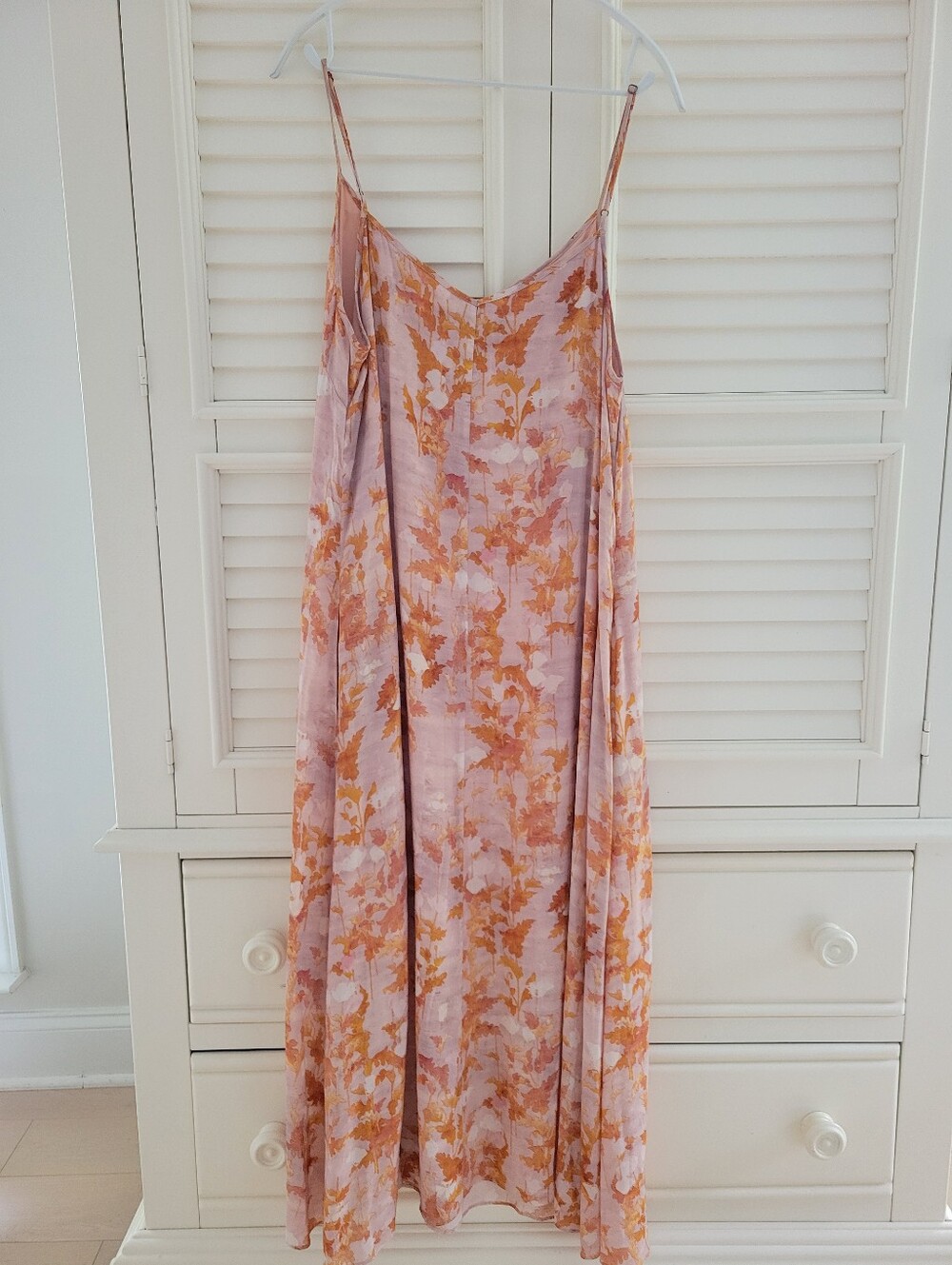 Peruvian Connection Pink Maxi Slip Dress with Orange Floral Print Size M